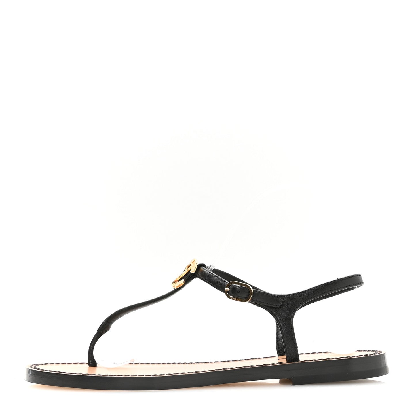 Lambskin CC Thong Sandals 36.5 Black Gold