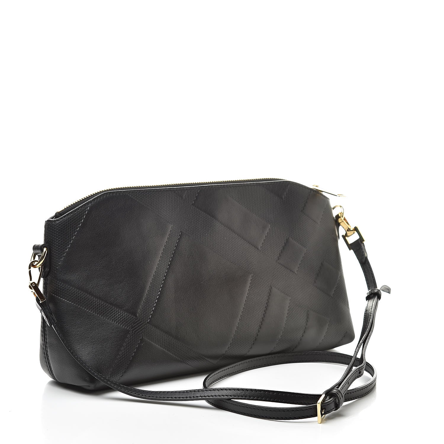 Burberry Calfskin Check Embossed Small Chichester Crossbody Clutch Bag Black 3 of 11