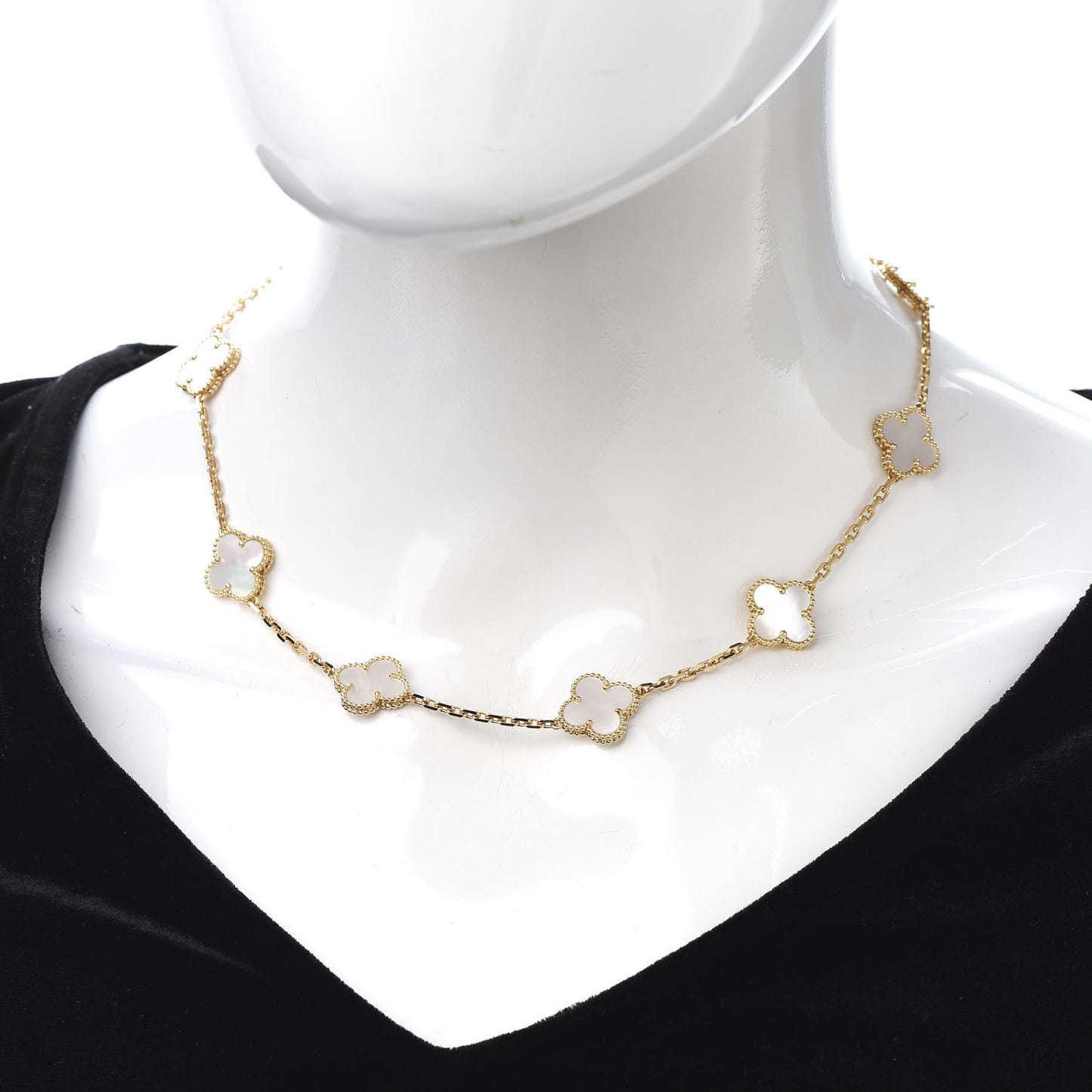 18K Yellow Gold Mother of Pearl 10 Motifs Vintage Alhambra Necklace
