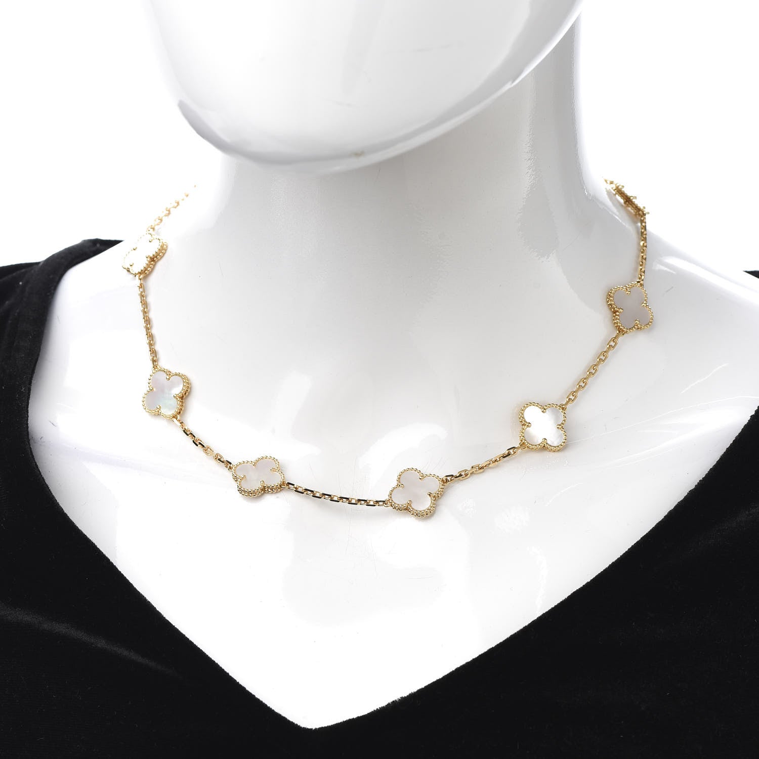 Van Cleef & Arpels 18K Yellow Gold Mother of Pearl 10 Motifs Vintage Alhambra Necklace 2 of 5