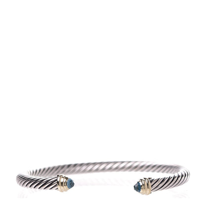 David Yurman Sterling Silver 14K Yellow Gold Blue Topaz 5mm Cable Classics Petite Color Bracelet 1 of 5