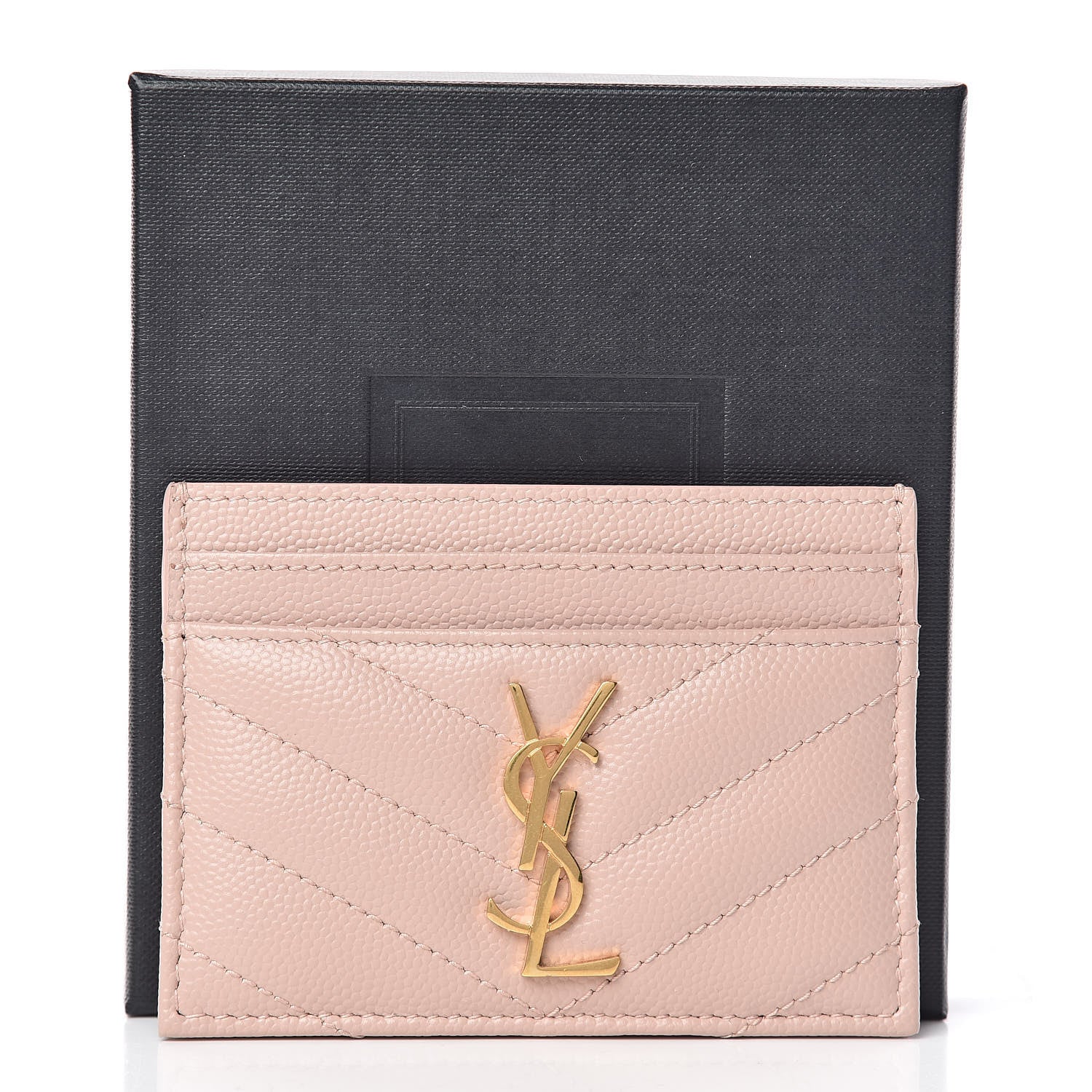 Saint Laurent Grain De Poudre Matelasse Chevron Monogram Credit Card Case Pale Pink 8 of 8