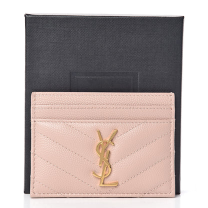 Saint Laurent Grain De Poudre Matelasse Chevron Monogram Credit Card Case Pale Pink 8 of 8