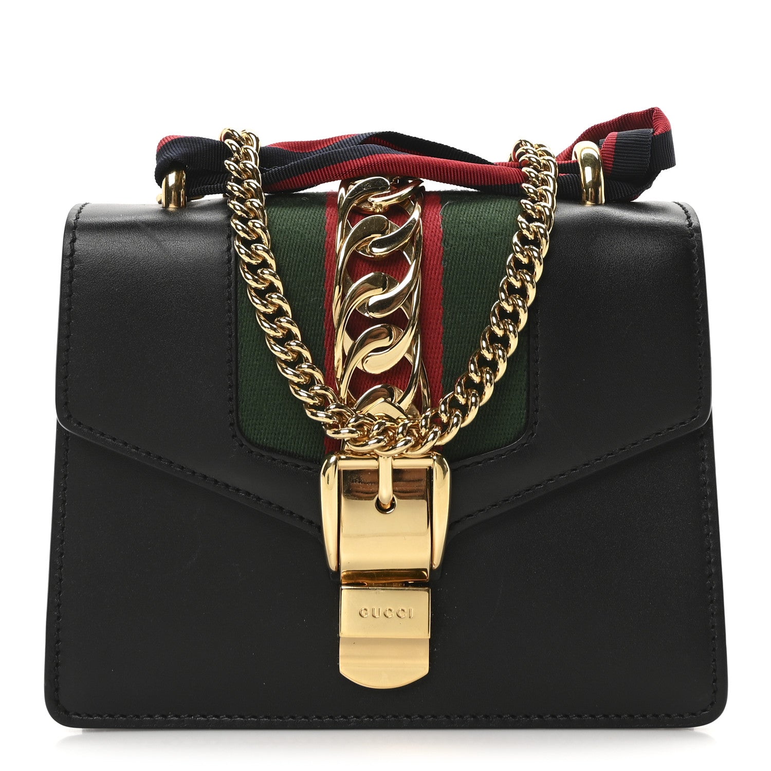 Gucci Calfskin Mini Sylvie Chain Shoulder Bag Black 1 of 9