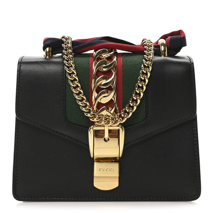 Gucci Calfskin Mini Sylvie Chain Shoulder Bag Black 1 of 9