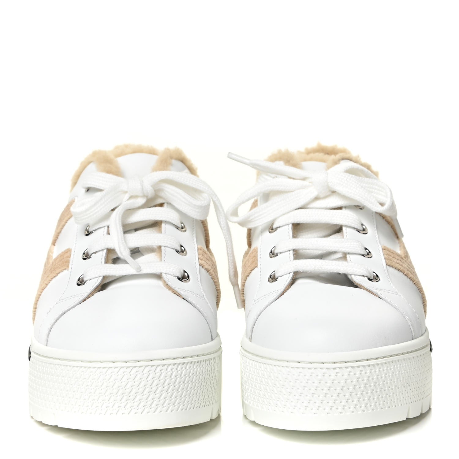 Hermes Calfskin Woolskin Dare Sneakers 37 White Ecru 2 of 14