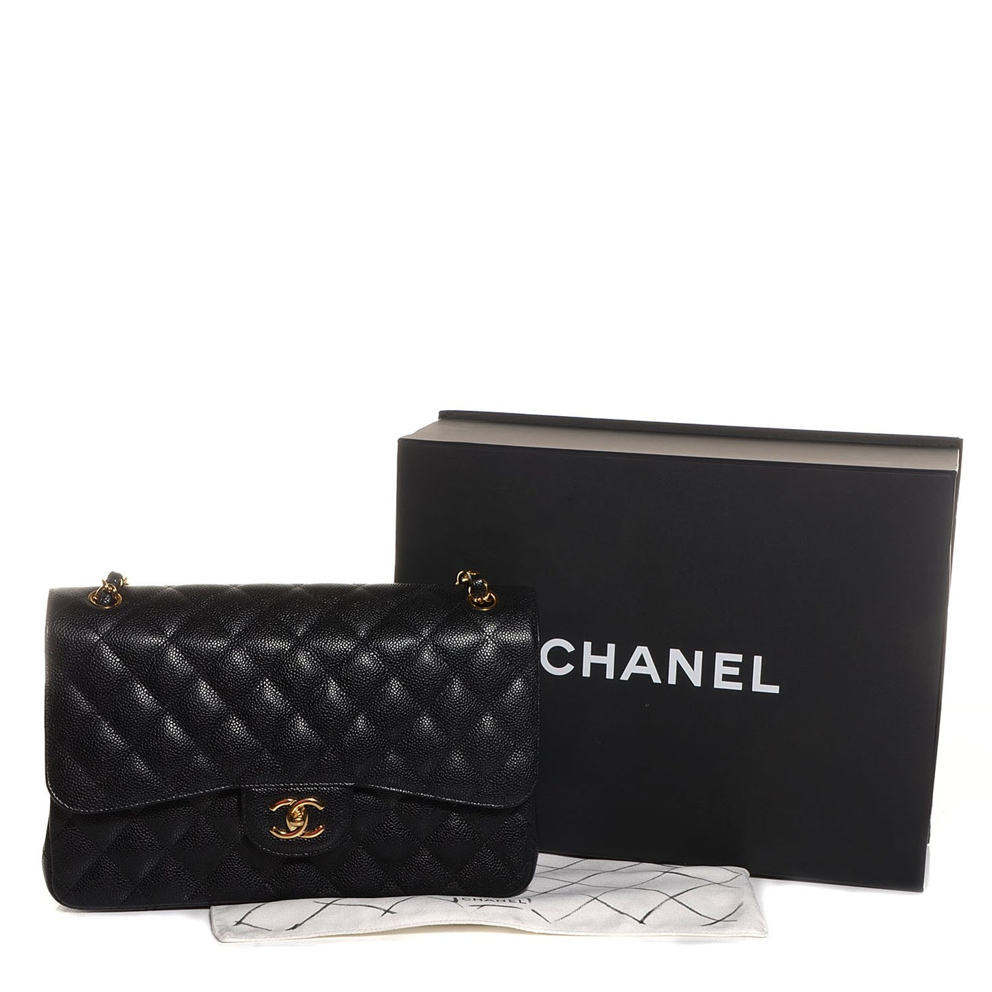 Caviar Quilted Jumbo Double Flap Black
