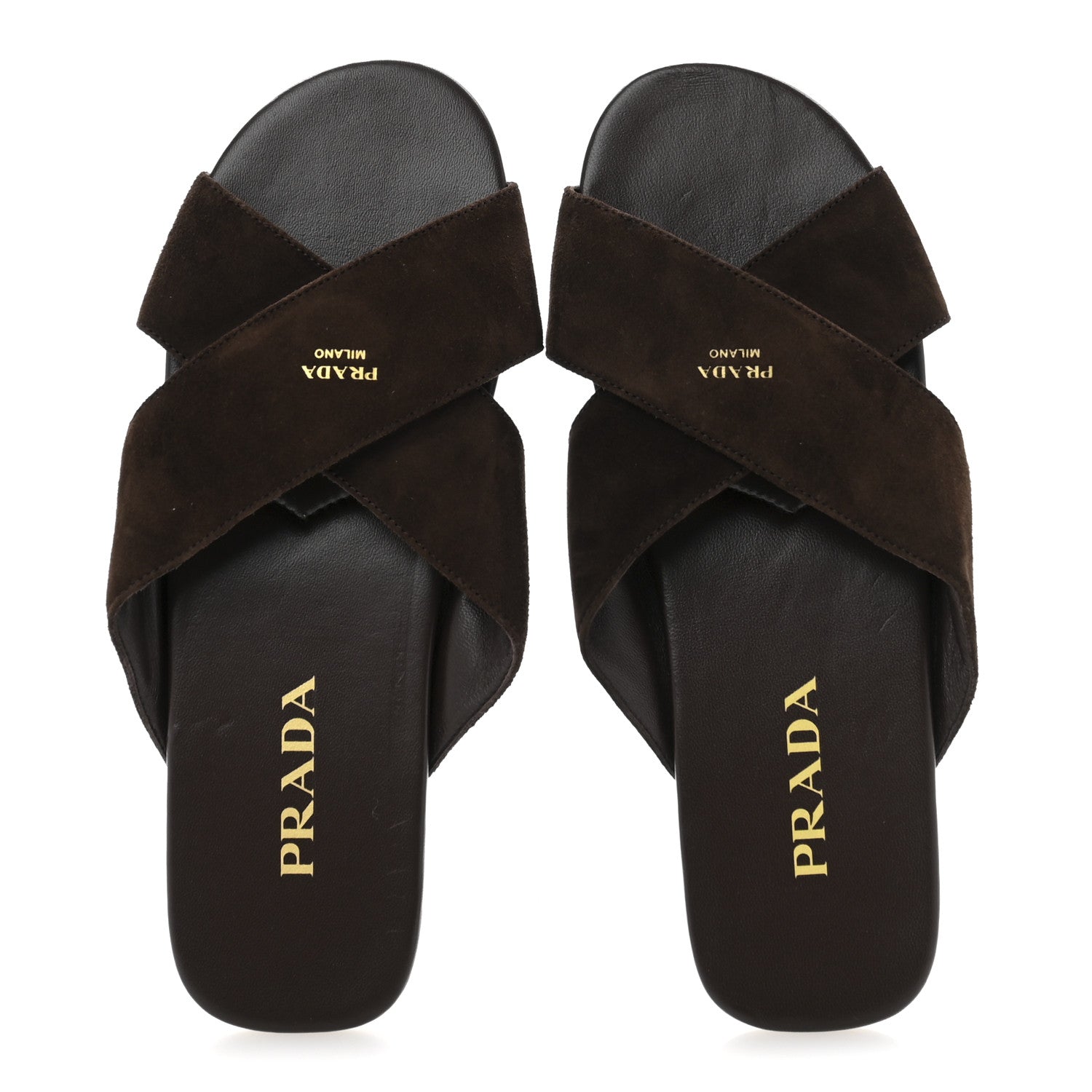 Prada Suede Crisscross Slide Sandals 38.5 Moro 2 of 8