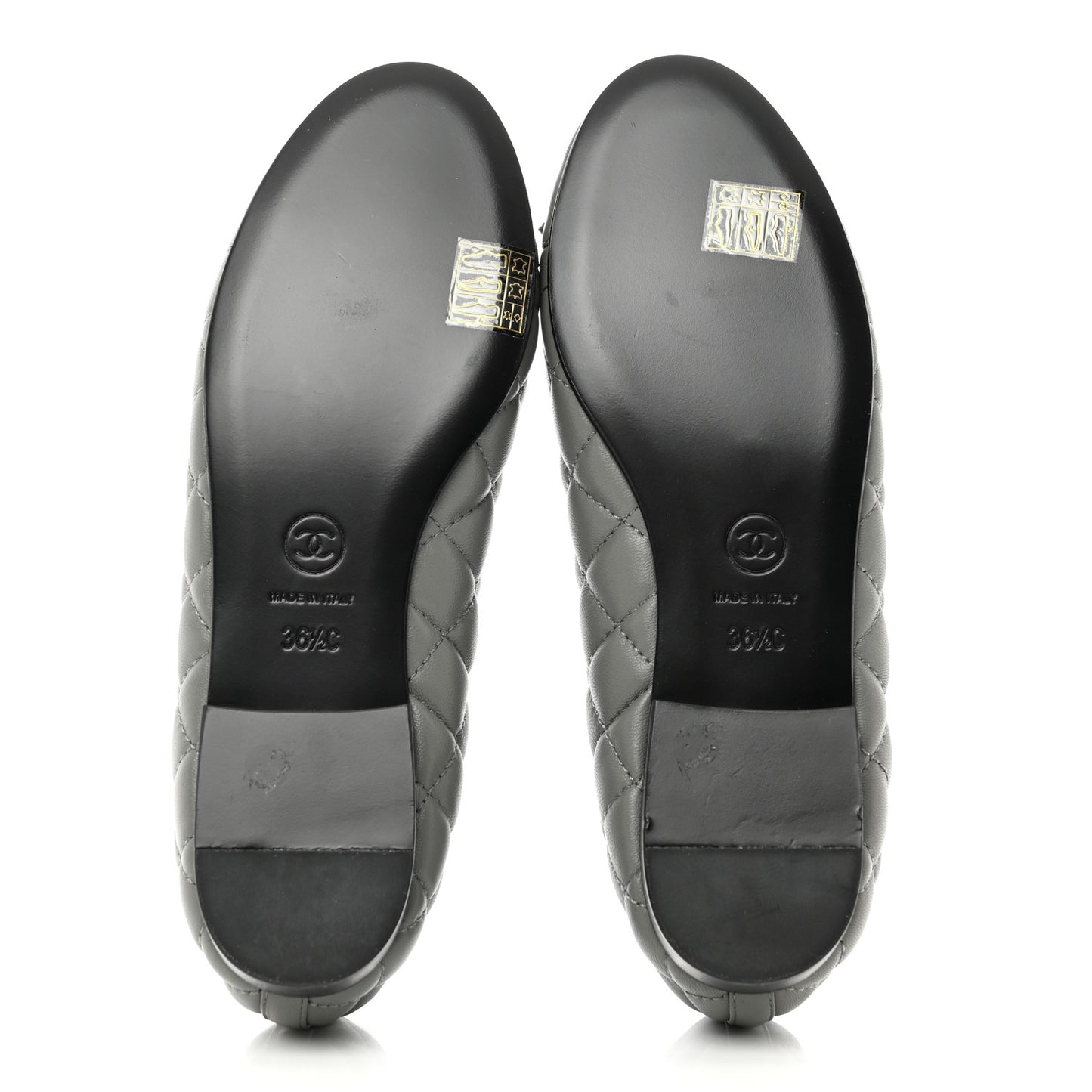 Lambskin Quilted CC Cap Toe Ballerina Flats 36.5 Grey