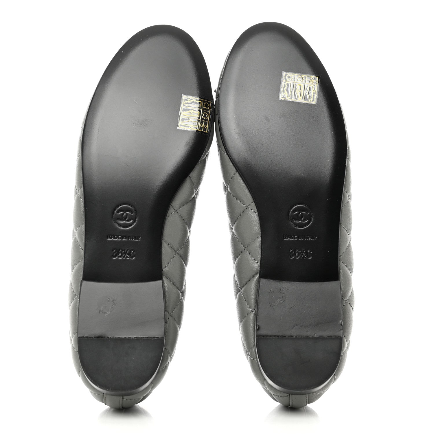 Chanel Lambskin Quilted CC Cap Toe Ballerina Flats 36.5 Grey 5 of 9