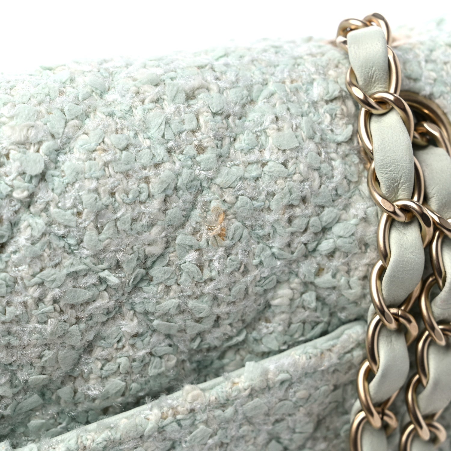 Chanel Tweed Quilted Medium Double Flap Light Turquoise 14 of 15