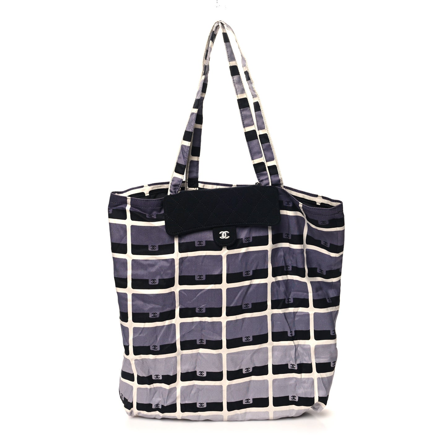 Jersey Fabric Quilted Foldable Tote With Chain Black Multicolor