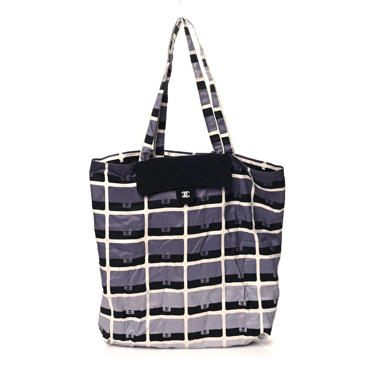 Chanel Jersey Fabric Quilted Foldable Tote With Chain Black Multicolor 3 of 14