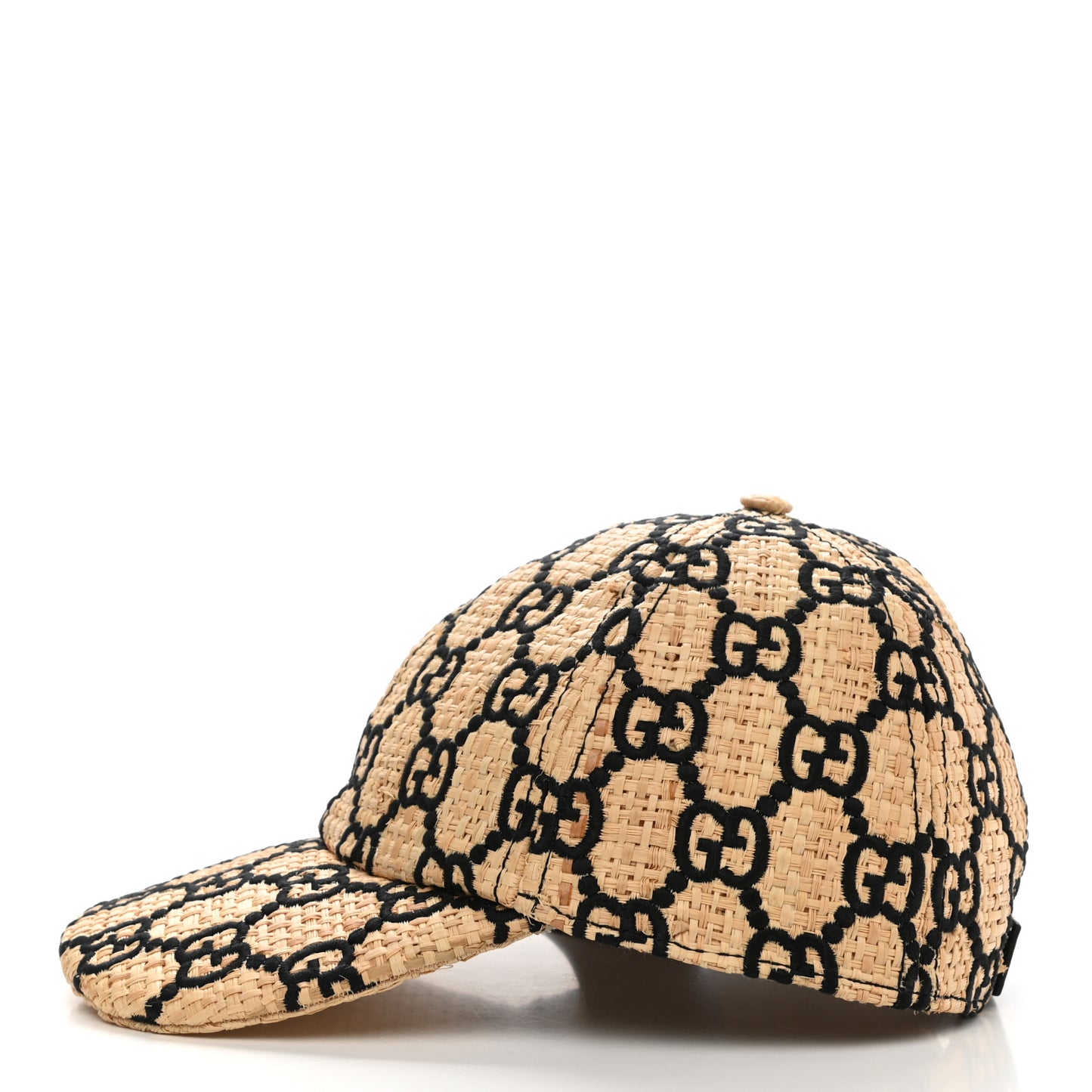 Raffia GG Monogram Elaphe Embroidered Aisha Baseball Hat M Ivory Black