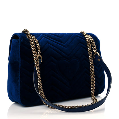 Gucci Velvet Matelasse Medium GG Marmont Shoulder Bag Cobalt Blue 3 of 11