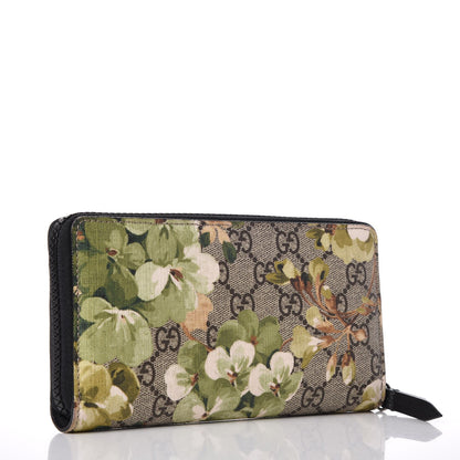 Gucci GG Supreme Monogram Blooms Zip Around Wallet Beige New Military Black 3 of 8