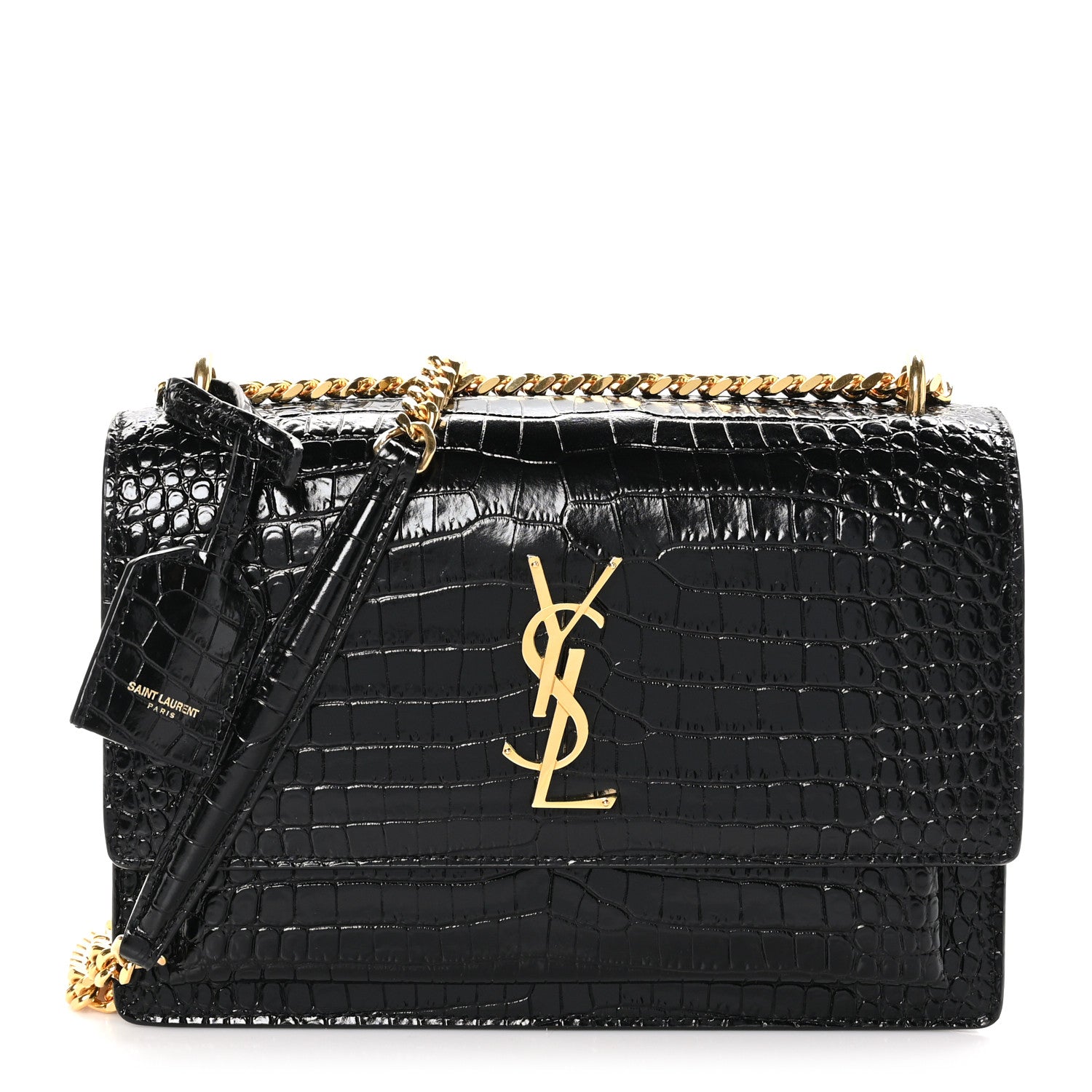 Saint Laurent Calfskin Crocodile Embossed Medium Monogram Sunset Black 1 of 11