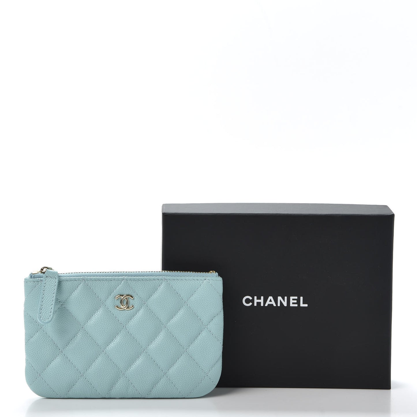 Caviar Quilted Small Cosmetic Case Light Blue