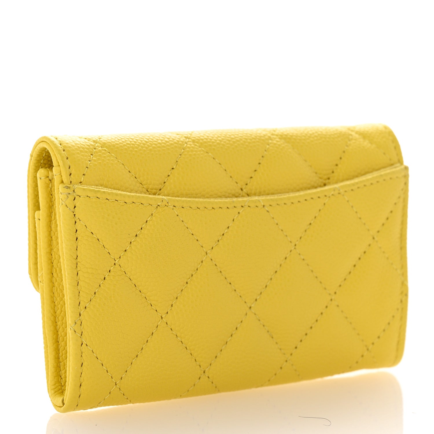 Chanel Caviar Quilted Flap Card Holder Wallet Yellow 3 of 12