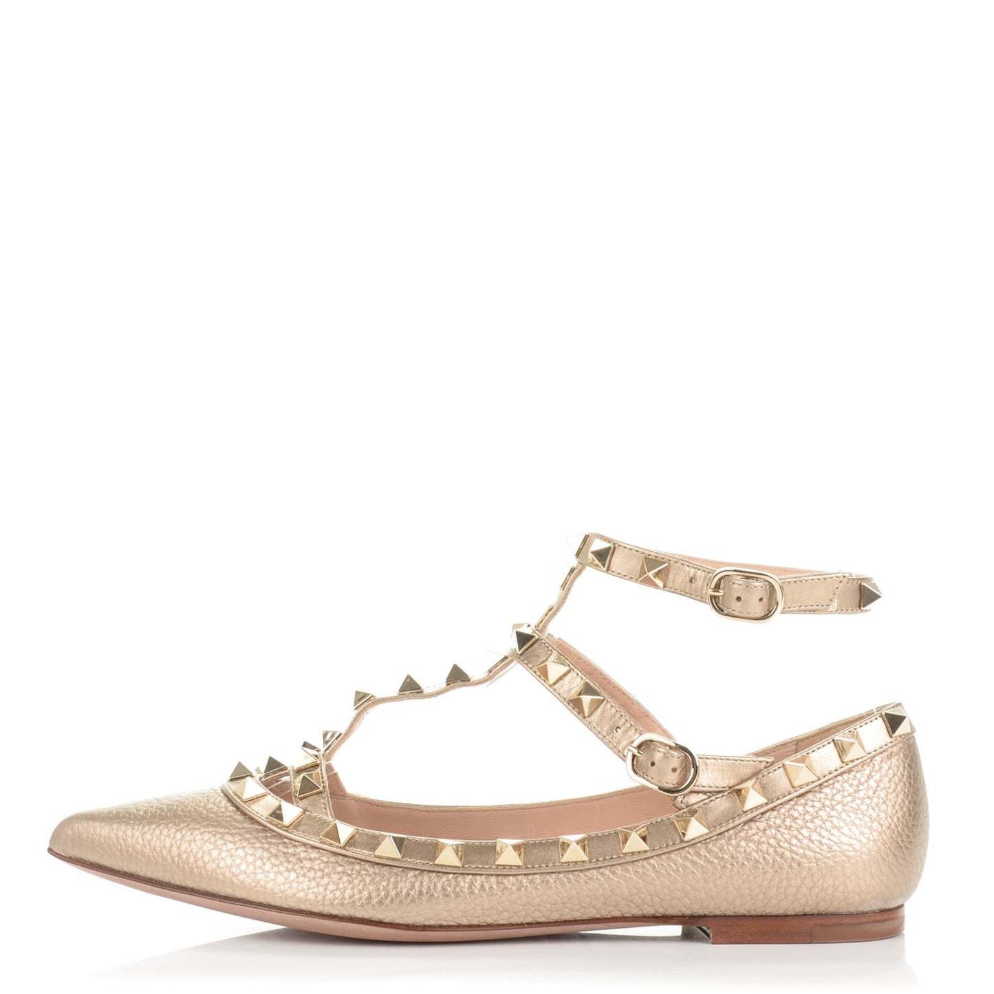 Pebbled Calfskin Rockstud Cage Ballerina Flats 35.5 Skin