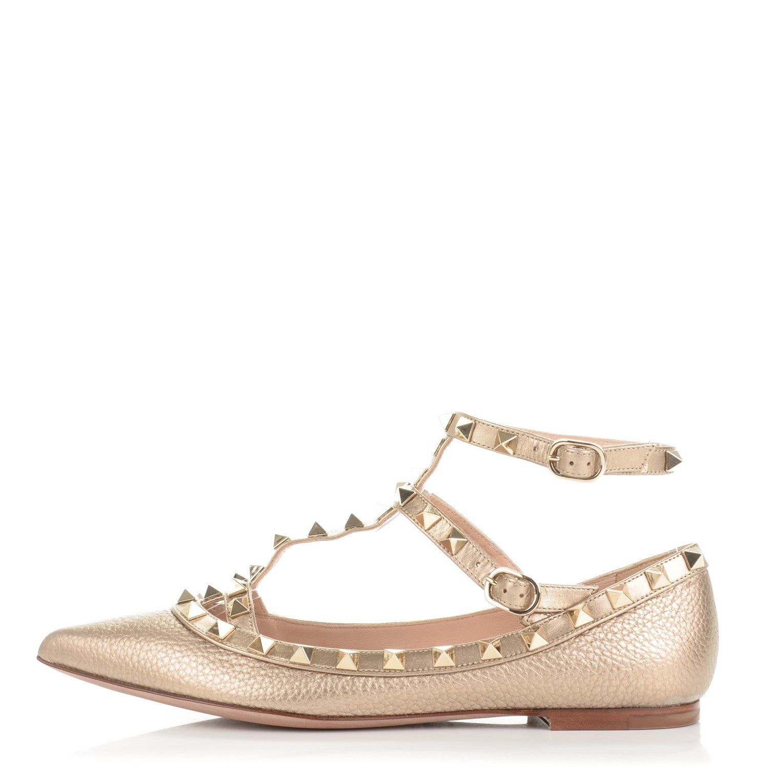 Valentino Garavani Pebbled Calfskin Rockstud Cage Ballerina Flats 35.5 Skin 1 of 6