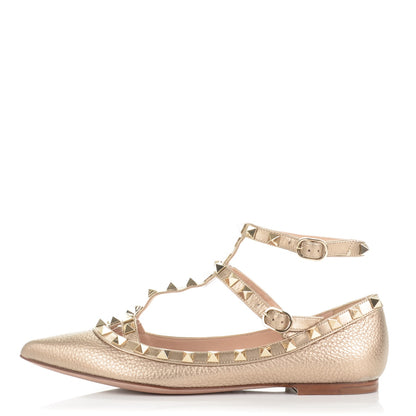 Valentino Garavani Pebbled Calfskin Rockstud Cage Ballerina Flats 35.5 Skin 1 of 6