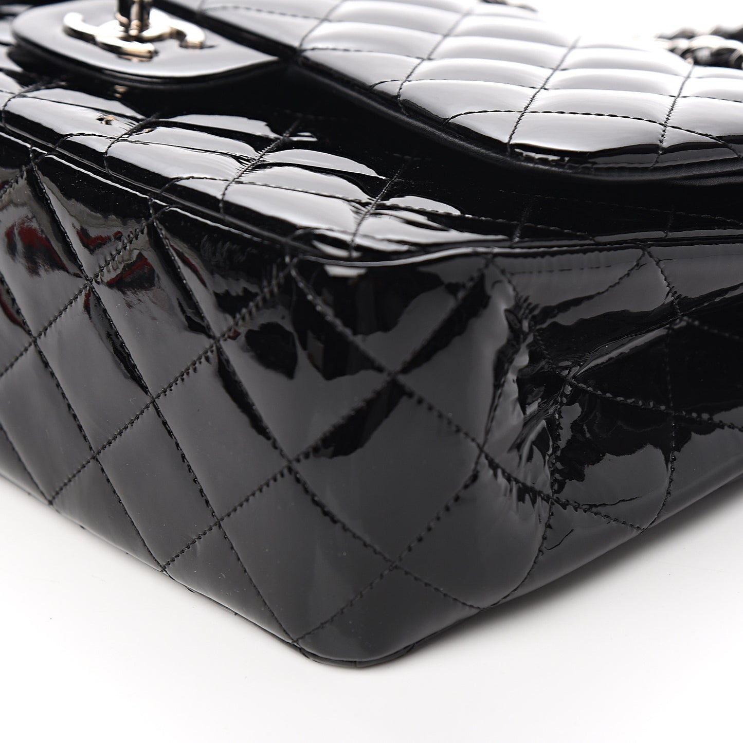 Patent Quilted Jumbo Double Flap Black
