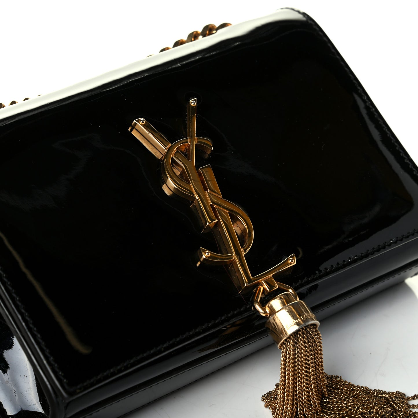 Patent Small Classic Monogram Kate Tassel Satchel Black