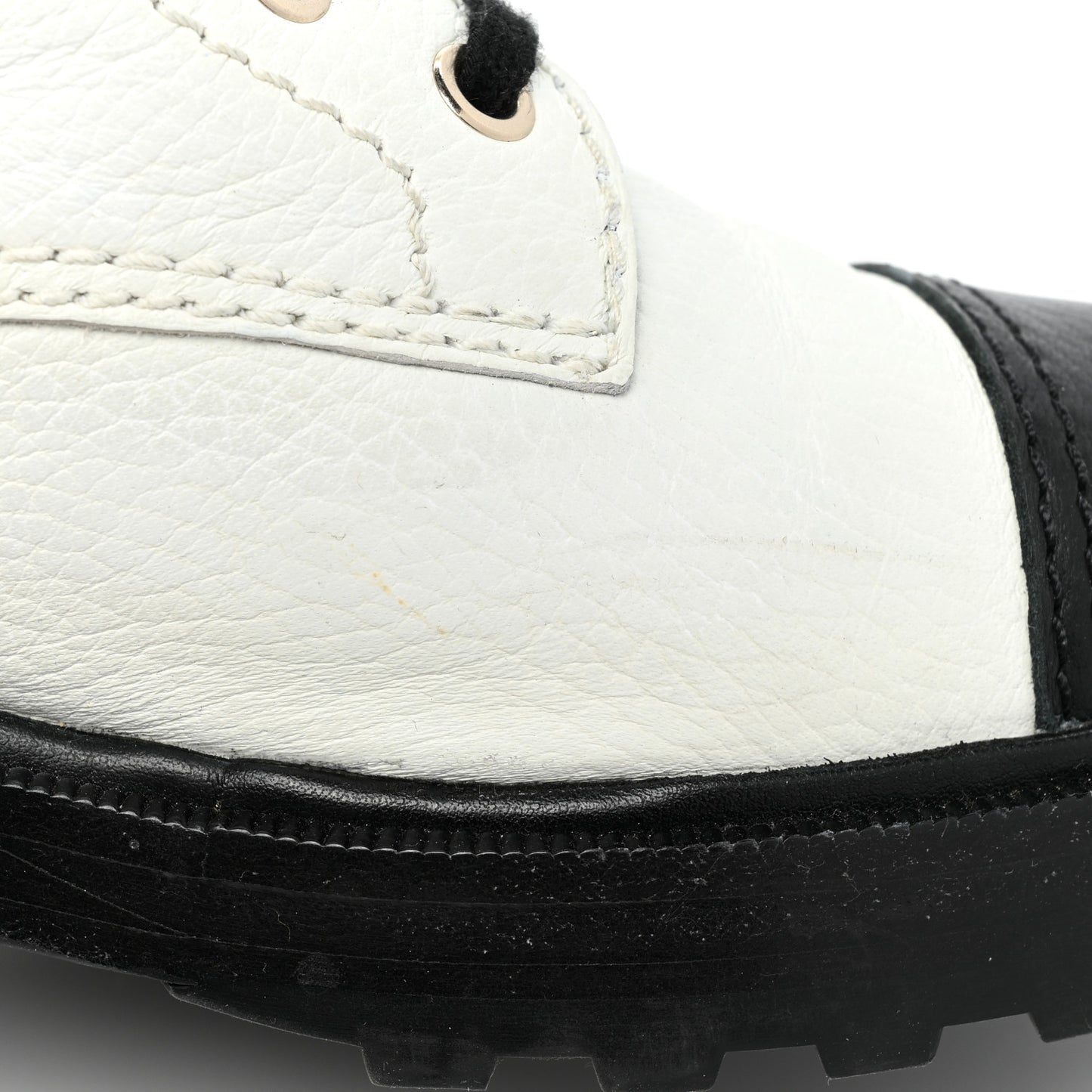 Lambskin Grained Calfskin CC Cap Toe Short Boots 39.5 White Black