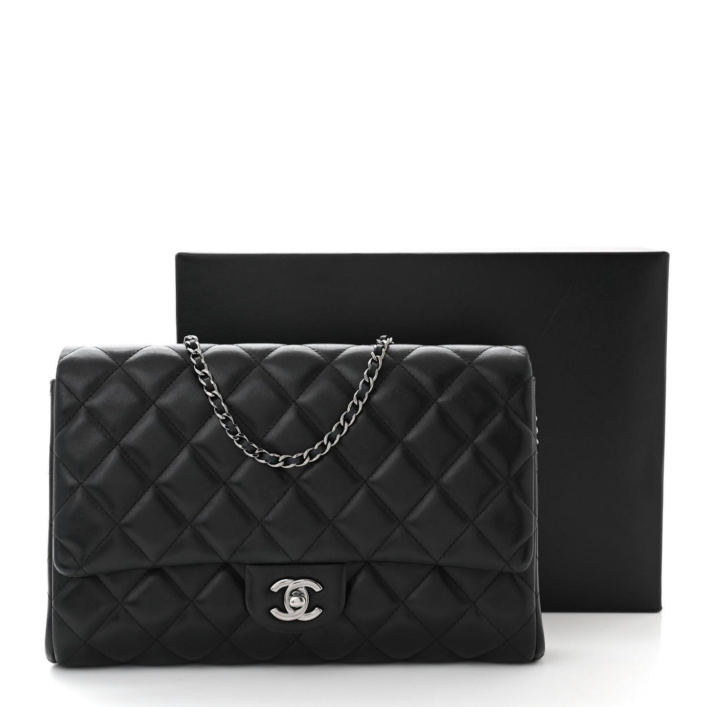 Lambskin Quilted Clutch With Chain Flap Black