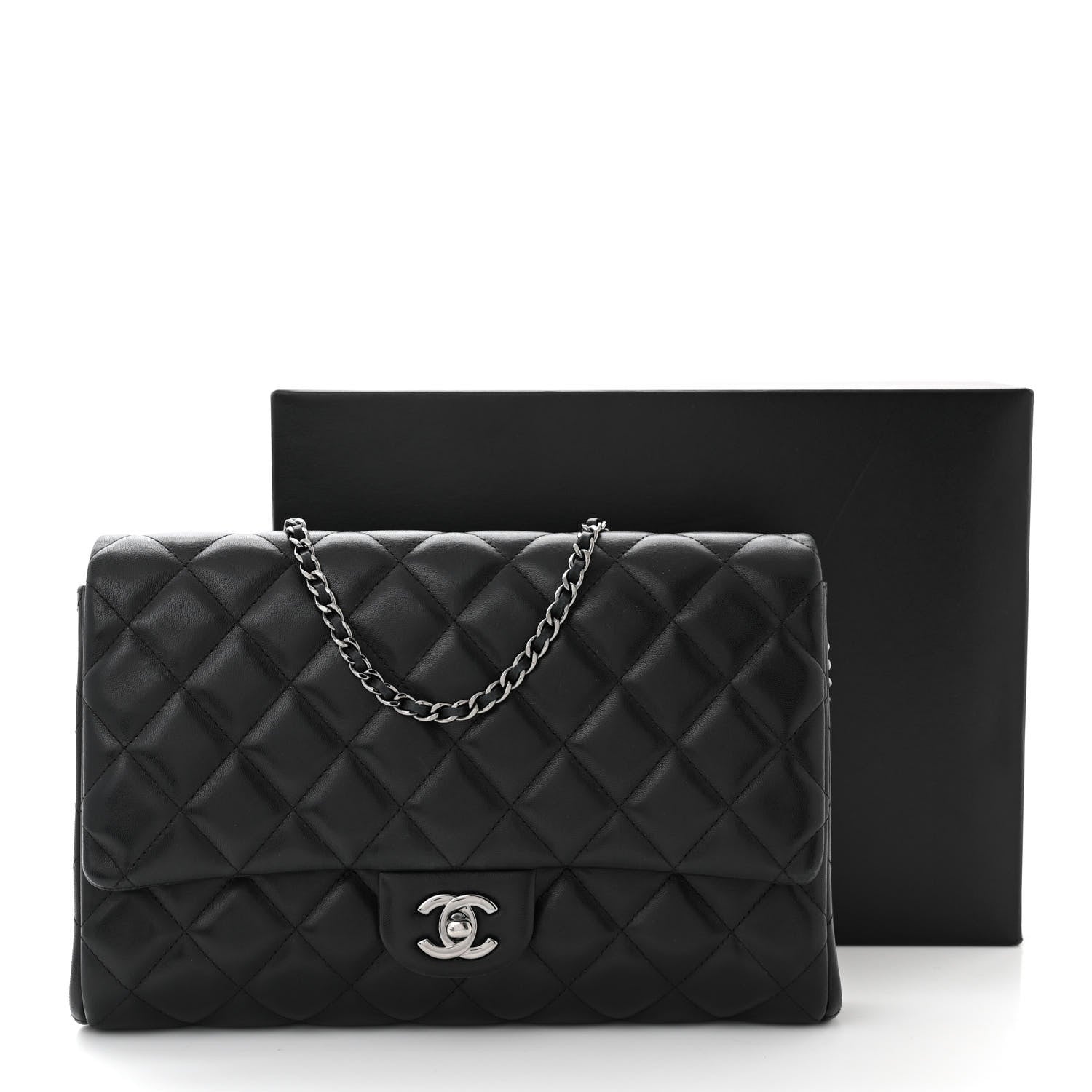 Chanel Lambskin Quilted Clutch With Chain Flap Black 11 of 11