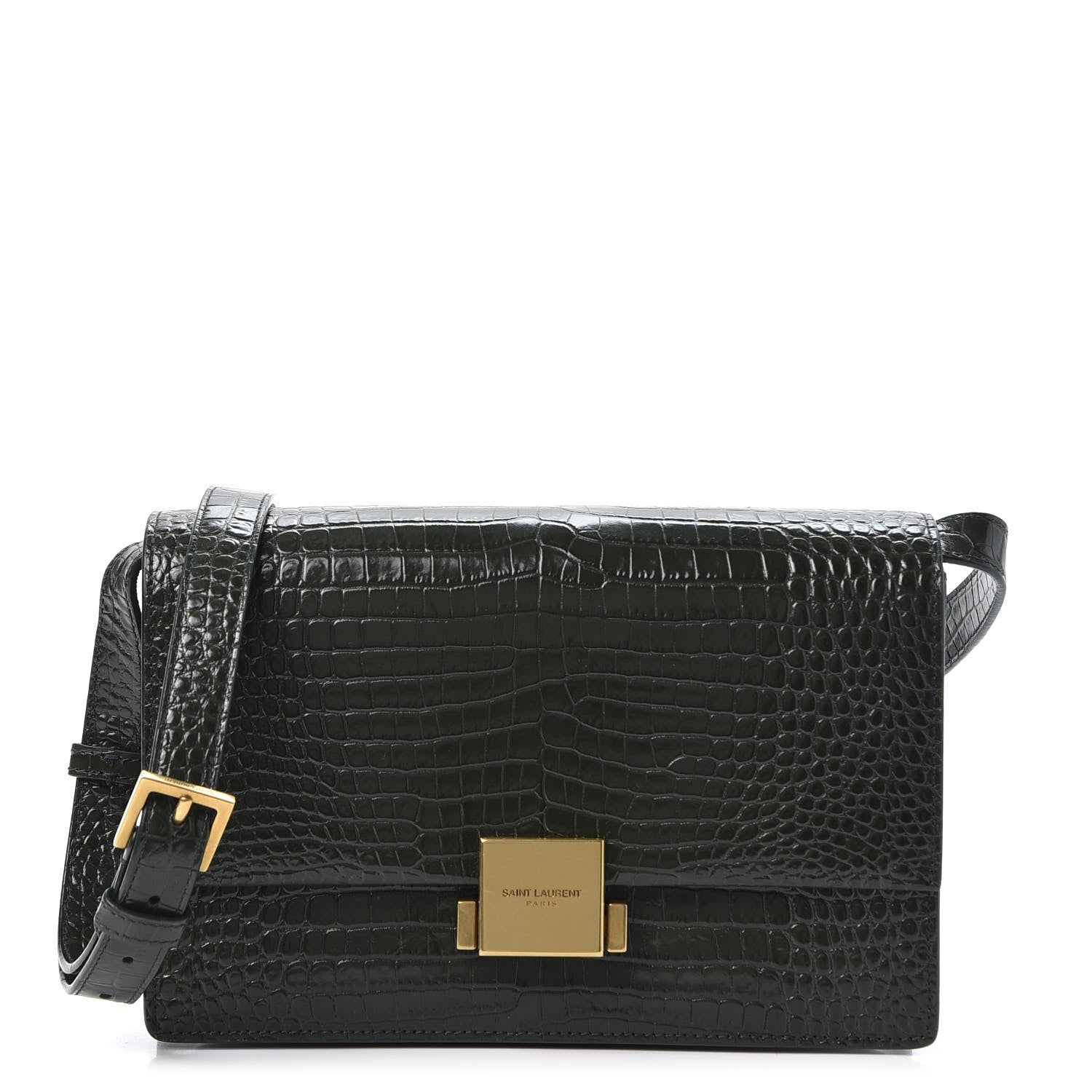 Saint Laurent Calfskin Crocodile Embossed Medium Bellechasse Satchel Dark Green 1 of 10