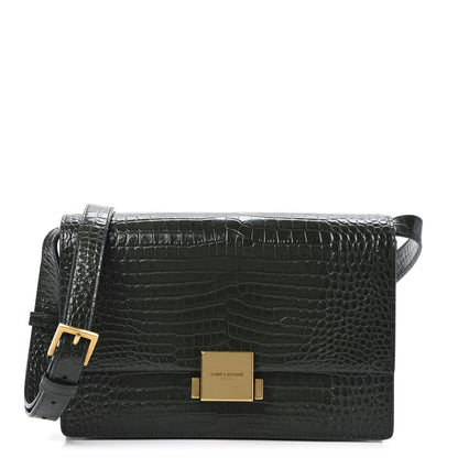 Saint Laurent Calfskin Crocodile Embossed Medium Bellechasse Satchel Dark Green 1 of 10