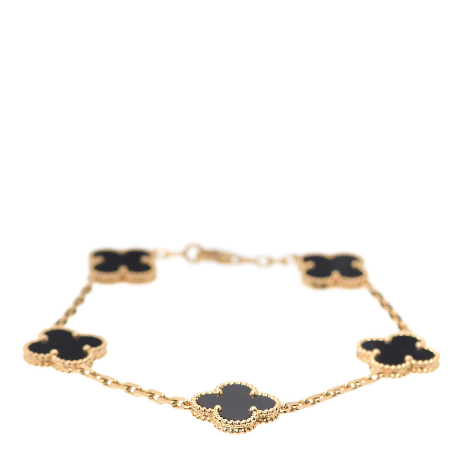 Van Cleef & Arpels 18K Yellow Gold Black Onyx 5 Motifs Vintage Alhambra Bracelet 1 of 5