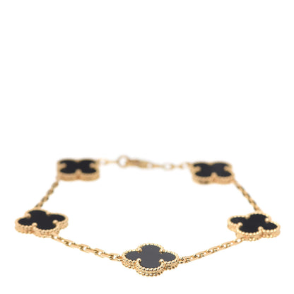 Van Cleef & Arpels 18K Yellow Gold Black Onyx 5 Motifs Vintage Alhambra Bracelet 1 of 5
