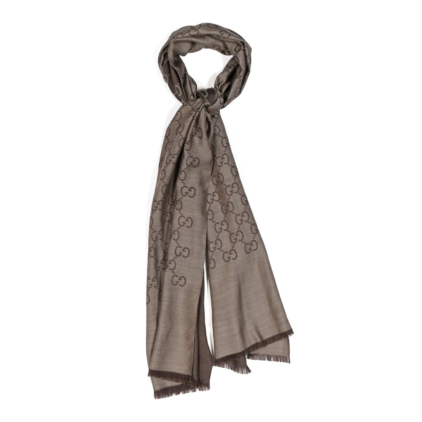 Wool Silk GG Monogram GGNat Scarf Rope Dark Brown
