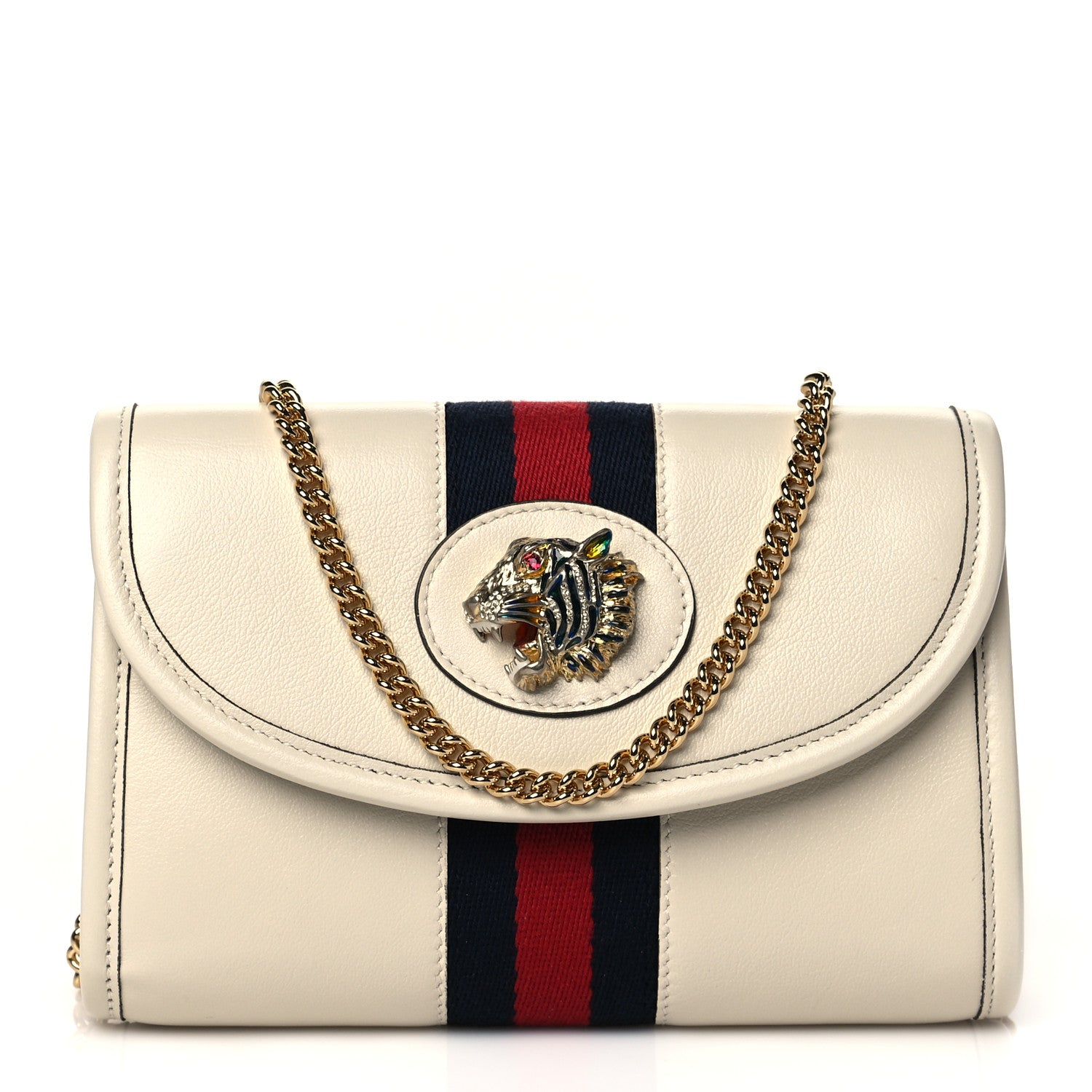 Gucci Textured Calfskin Web Mini Rajah Slim Flap Shoulder Bag Mystic White 1 of 10