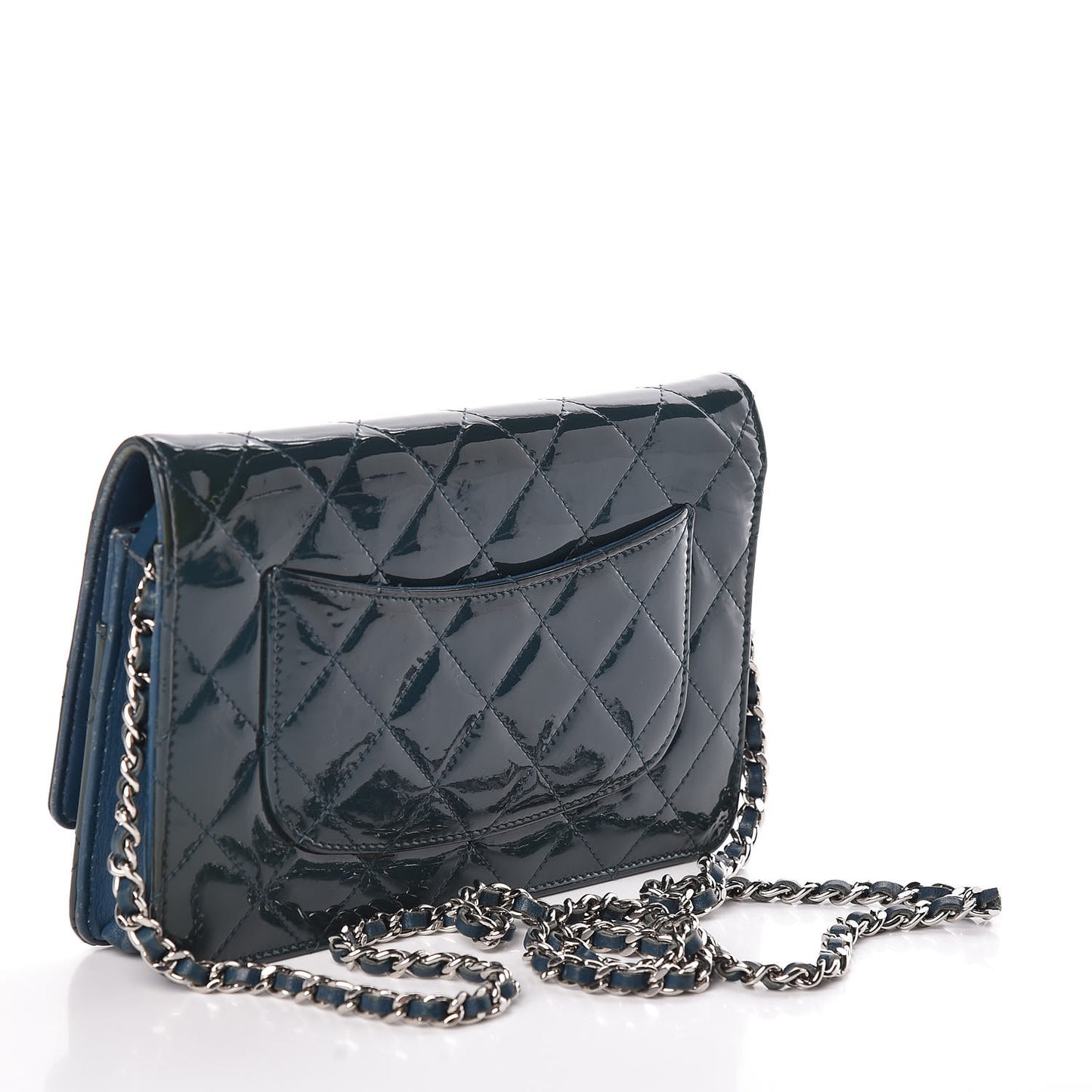 Patent Quilted Wallet On Chain WOC Blue
