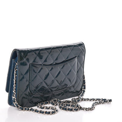 Chanel Patent Quilted Wallet On Chain WOC Blue 3 of 11