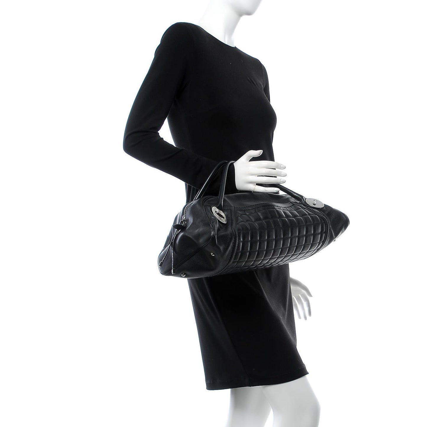 Caviar Square Quilted Dome Satchel Black