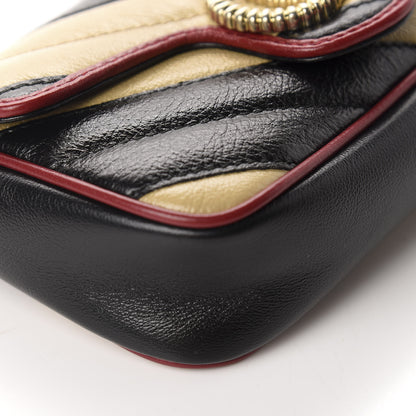 Gucci Vintage Effect Calfskin Matelasse Diagonal Striped Super Mini Torchon GG Marmont Shoulder Bag Black Beige 6 of 11