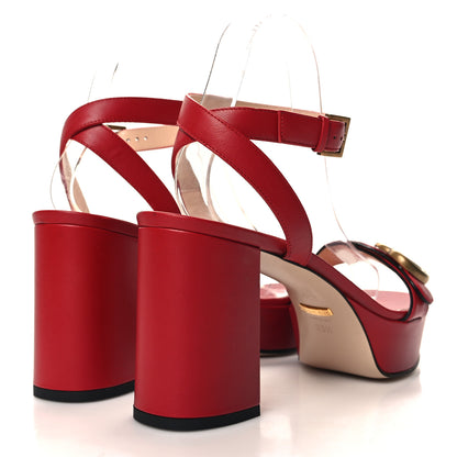 Gucci Calfskin GG Marmont Ankle Wrap 30/90mm Platform Sandals 36.5 Hibiscus Red 4 of 9
