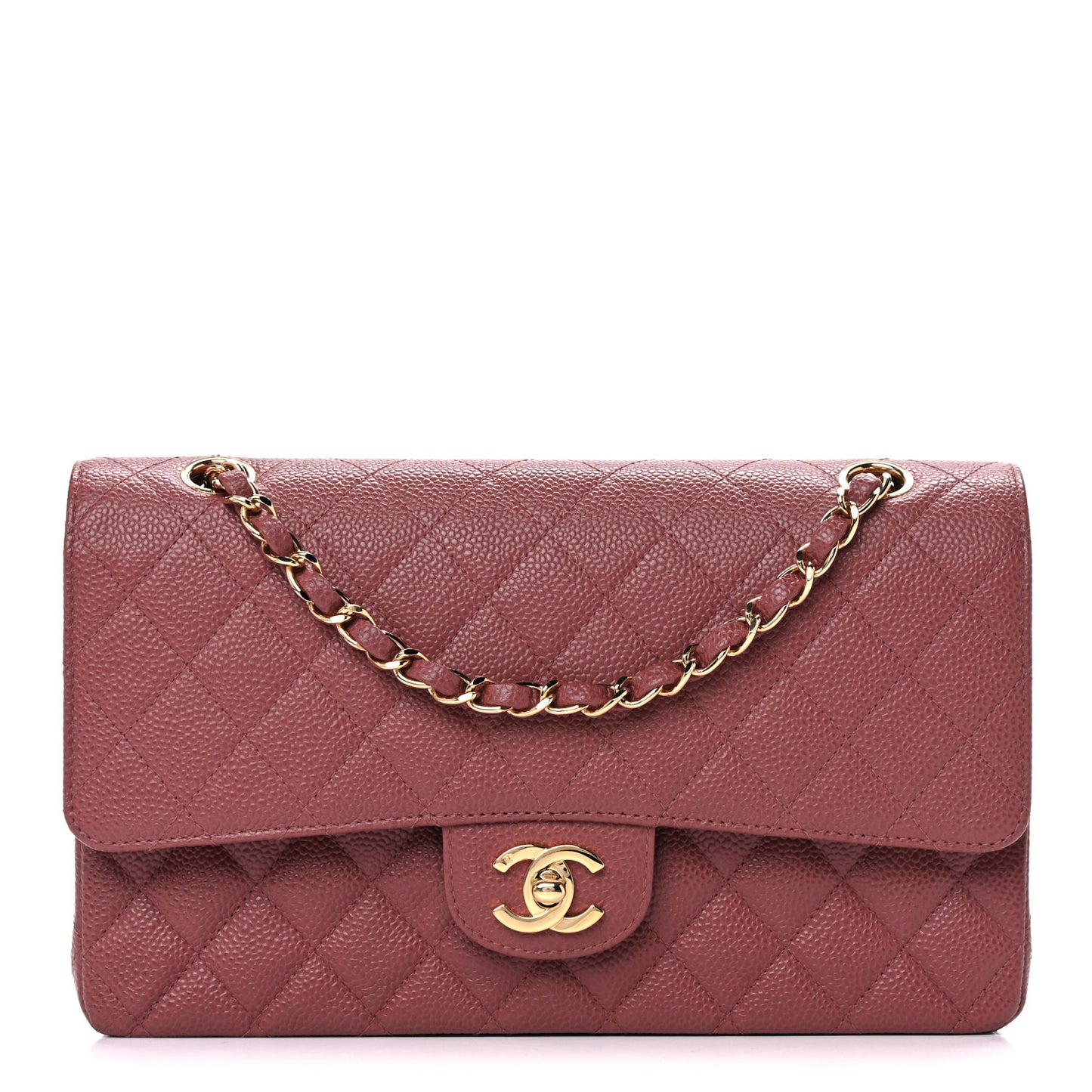 Caviar Quilted Medium Double Flap Red