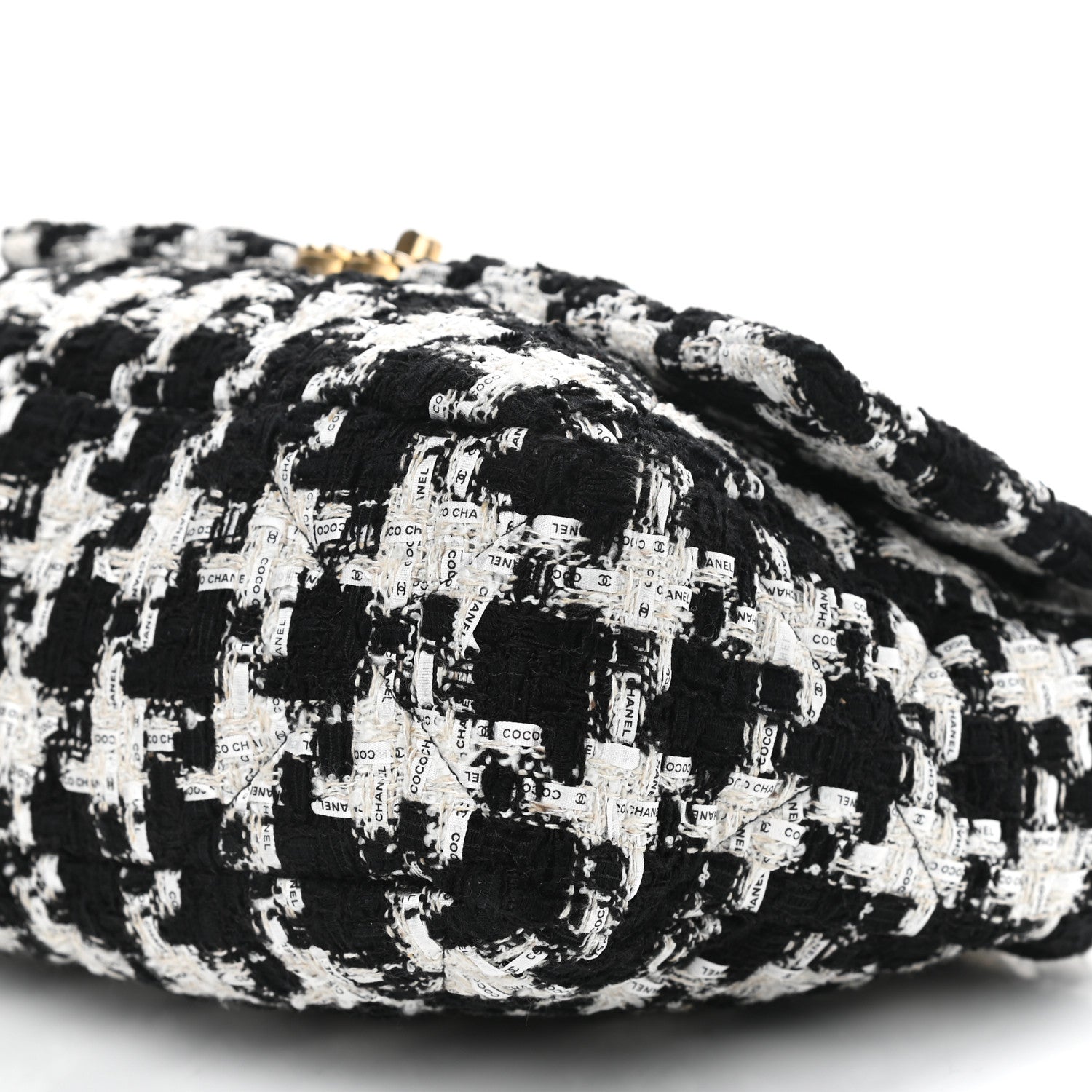 Chanel Tweed Quilted Large Chanel 19 Flap Black Ecru White 9 of 10