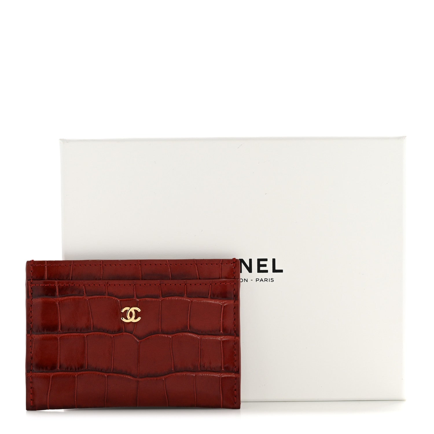 Chanel Calfskin Crocodile Embossed Card Holder Burgundy 8 of 8