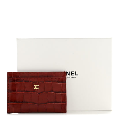 Chanel Calfskin Crocodile Embossed Card Holder Burgundy 8 of 8