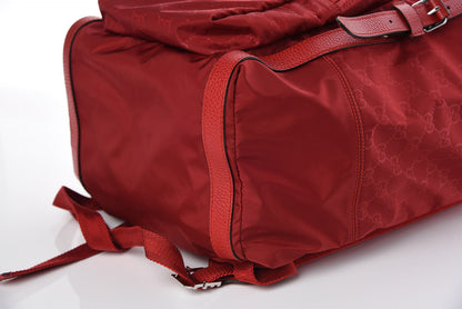 Gucci Nylon Monogram Dollar Calfskin Medium Light Double Buckle Backpack Vibrant Red 6 of 9