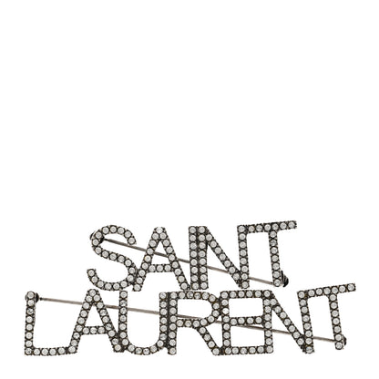 Saint Laurent Brass Crystal Logo Brooch Set Silver 1 of 4