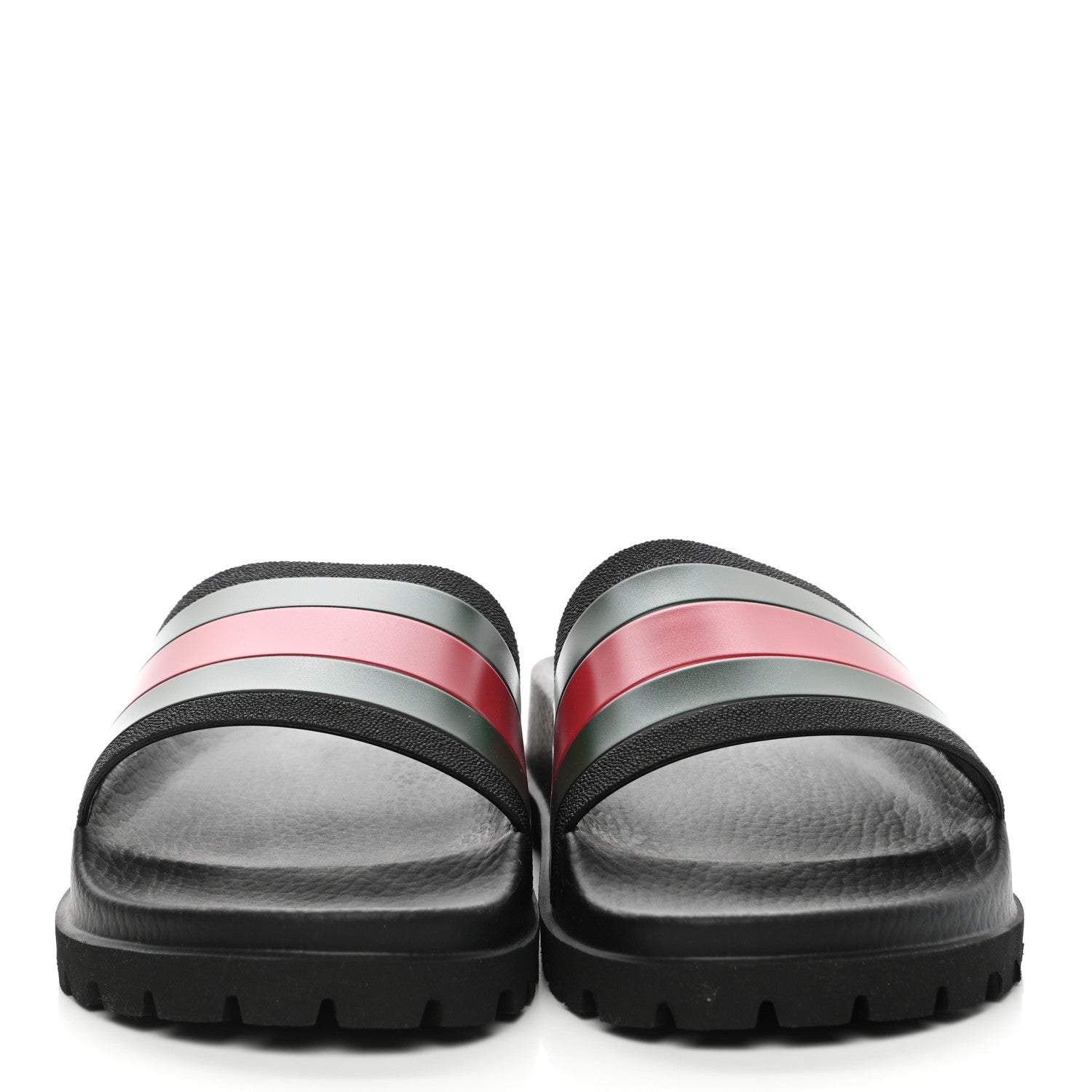 Gucci Rubber Web Mens Lug Sole Slide Sandals 10 Black Green Red 2 of 9