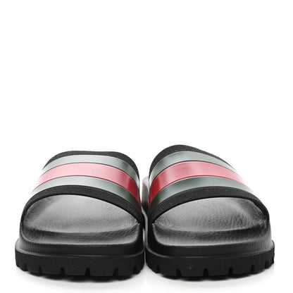 Gucci Rubber Web Mens Lug Sole Slide Sandals 10 Black Green Red 2 of 9